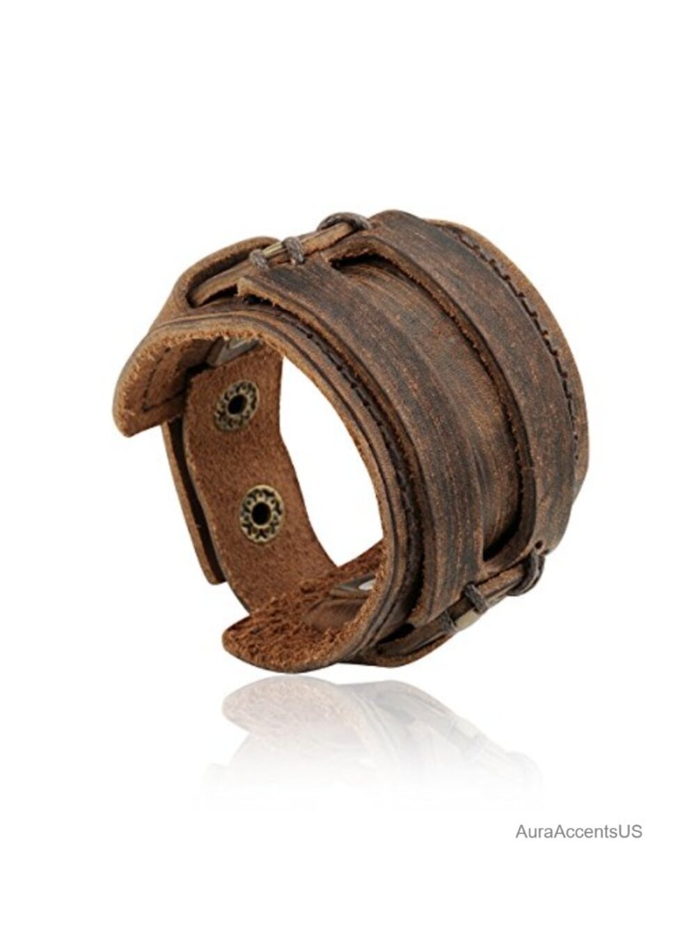 Genuine Leather Adjustable Cuff Bangle Bracelet Punk Style Unisex